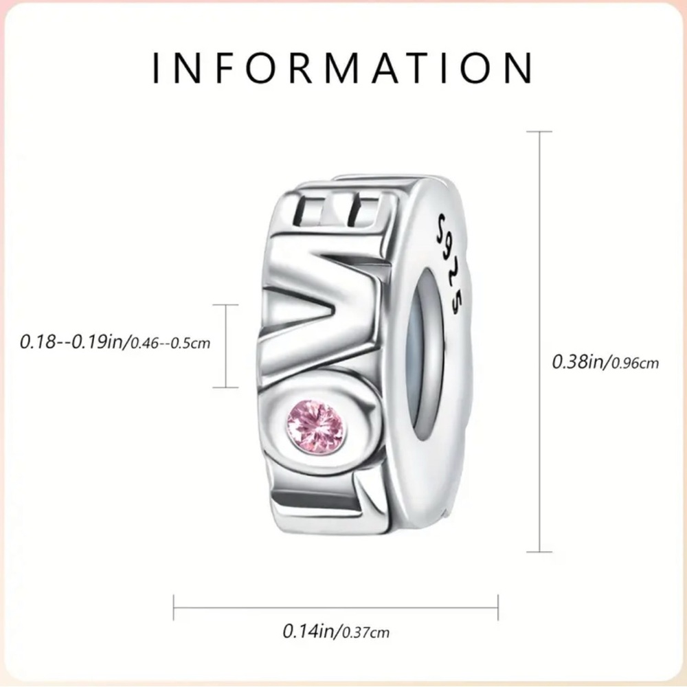 2️⃣/$25 - charm / 925 Sterling Silver Love Charm with Pink Gemstone